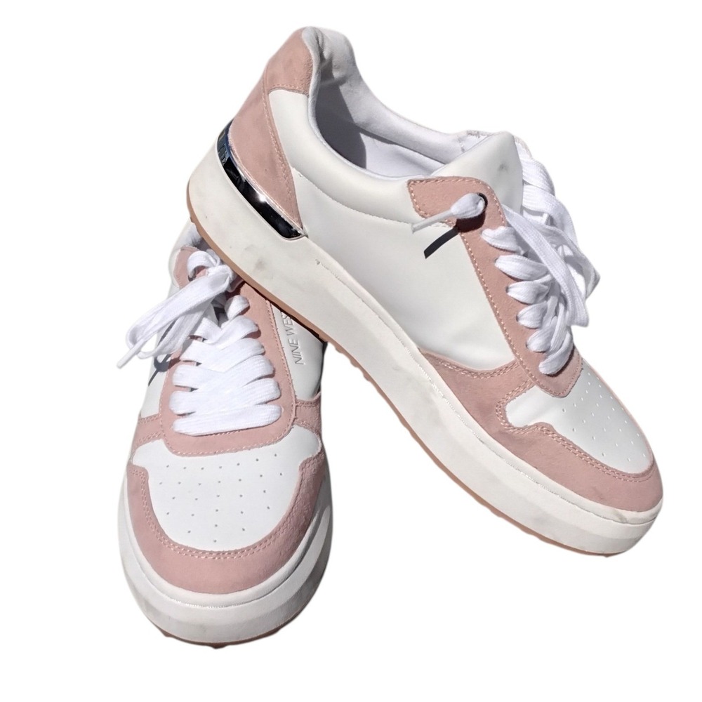 Nine West Alpha Womens White and Pink Low Top Sneakers Size 11M Lace up Modern